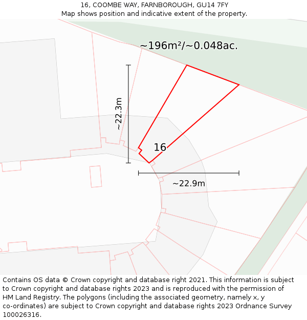 16, COOMBE WAY, FARNBOROUGH, GU14 7FY: Plot and title map