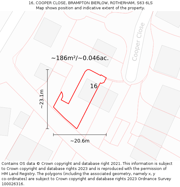16, COOPER CLOSE, BRAMPTON BIERLOW, ROTHERHAM, S63 6LS: Plot and title map