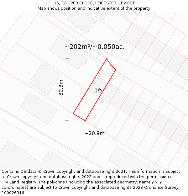 16, COOPER CLOSE, LEICESTER, LE2 8ST: Plot and title map