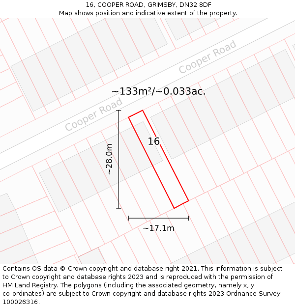 16, COOPER ROAD, GRIMSBY, DN32 8DF: Plot and title map