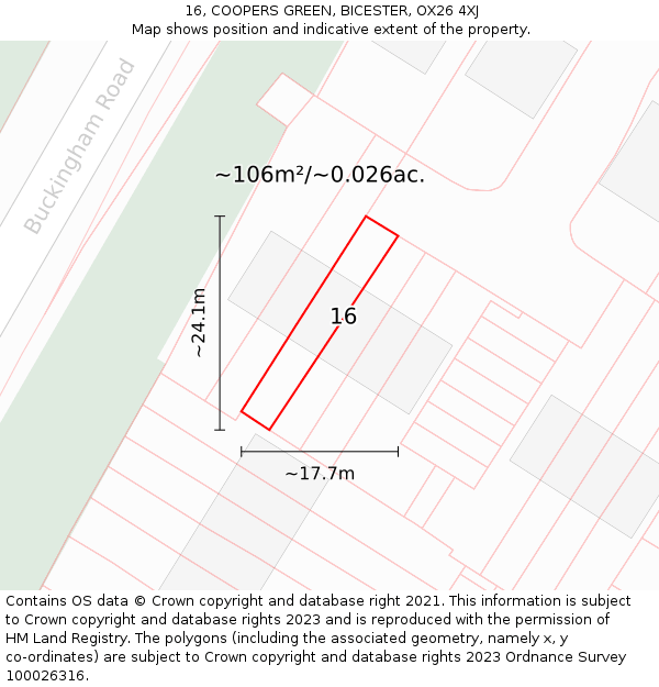 16, COOPERS GREEN, BICESTER, OX26 4XJ: Plot and title map