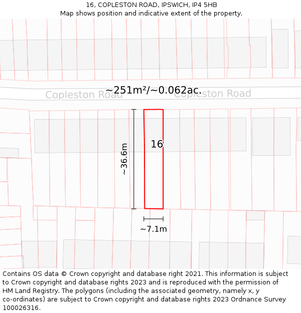 16, COPLESTON ROAD, IPSWICH, IP4 5HB: Plot and title map
