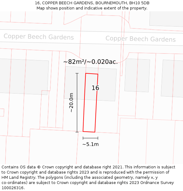 16, COPPER BEECH GARDENS, BOURNEMOUTH, BH10 5DB: Plot and title map