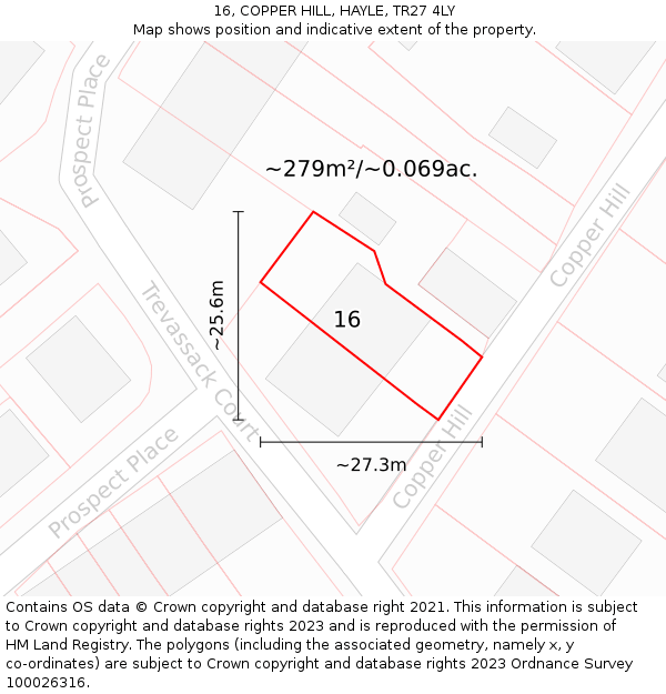 16, COPPER HILL, HAYLE, TR27 4LY: Plot and title map