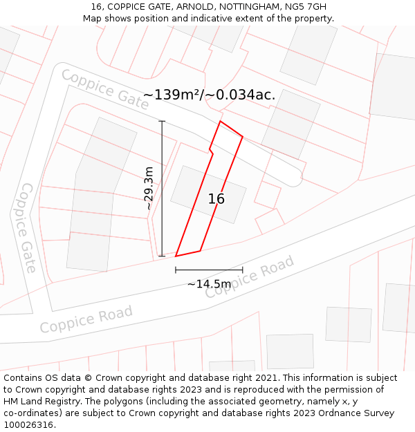 16, COPPICE GATE, ARNOLD, NOTTINGHAM, NG5 7GH: Plot and title map