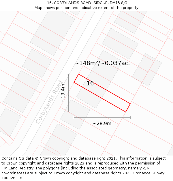 16, CORBYLANDS ROAD, SIDCUP, DA15 8JG: Plot and title map