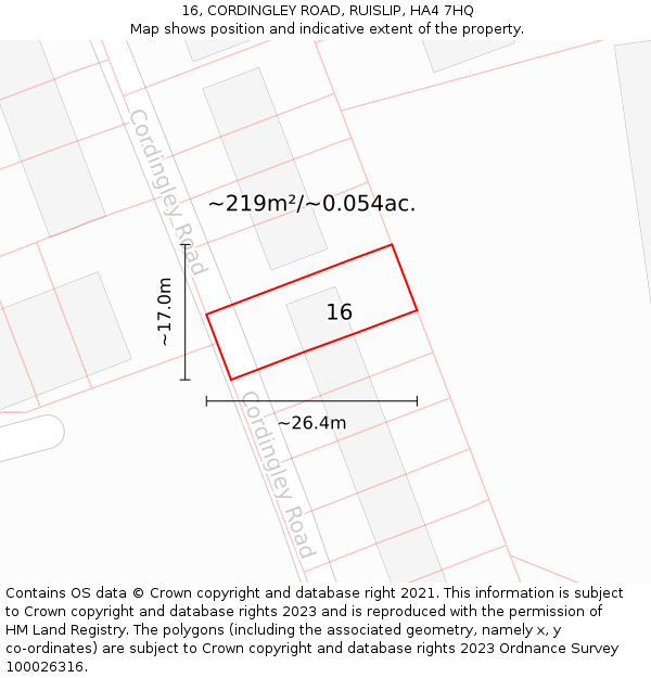 16, CORDINGLEY ROAD, RUISLIP, HA4 7HQ: Plot and title map