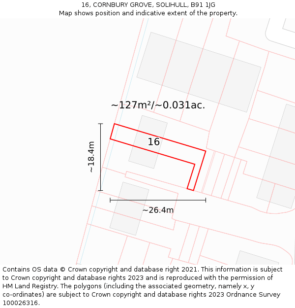 16, CORNBURY GROVE, SOLIHULL, B91 1JG: Plot and title map