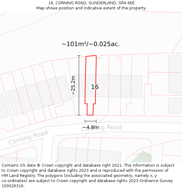 16, CORNING ROAD, SUNDERLAND, SR4 6EE: Plot and title map