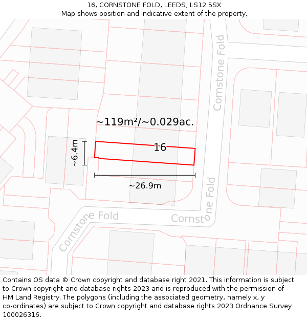 16, CORNSTONE FOLD, LEEDS, LS12 5SX: Plot and title map