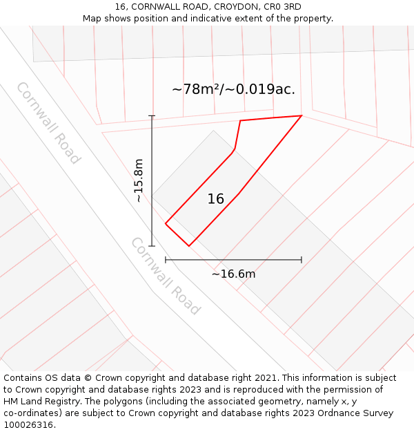 16, CORNWALL ROAD, CROYDON, CR0 3RD: Plot and title map