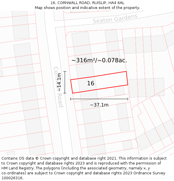 16, CORNWALL ROAD, RUISLIP, HA4 6AL: Plot and title map