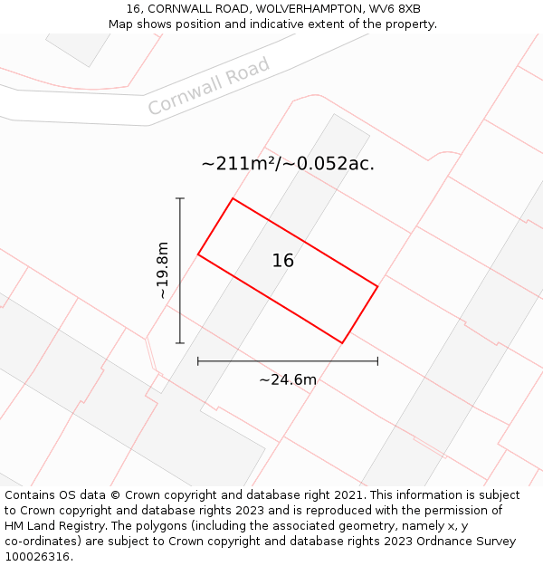 16, CORNWALL ROAD, WOLVERHAMPTON, WV6 8XB: Plot and title map