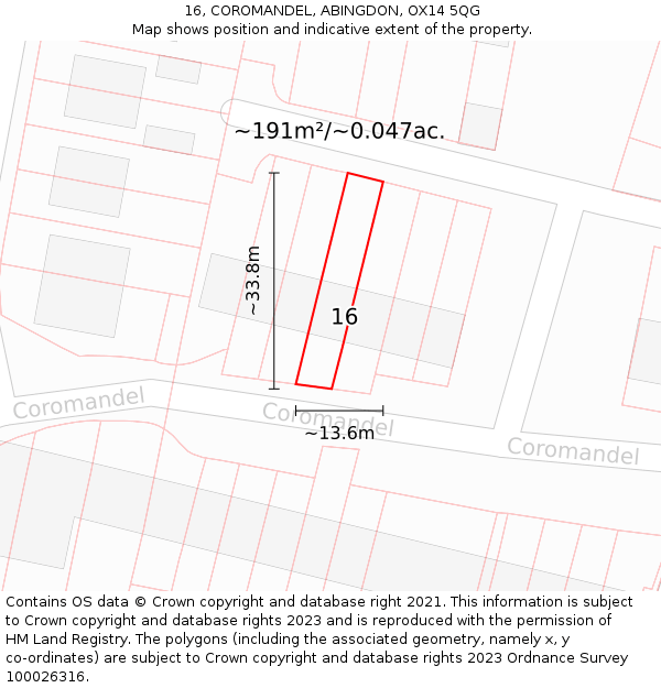 16, COROMANDEL, ABINGDON, OX14 5QG: Plot and title map