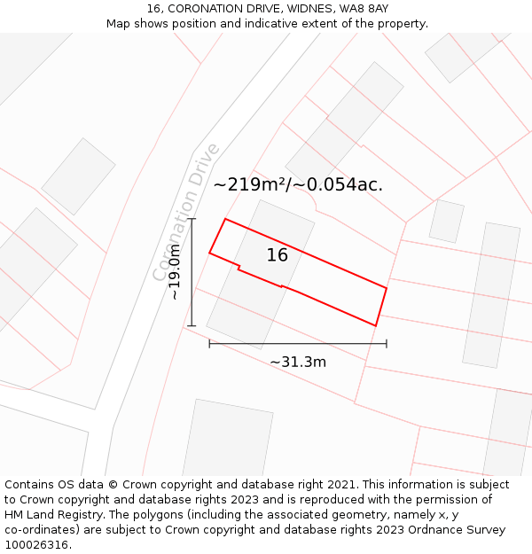 16, CORONATION DRIVE, WIDNES, WA8 8AY: Plot and title map