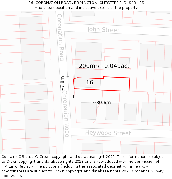 16, CORONATION ROAD, BRIMINGTON, CHESTERFIELD, S43 1ES: Plot and title map