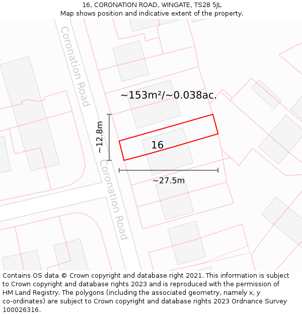 16, CORONATION ROAD, WINGATE, TS28 5JL: Plot and title map