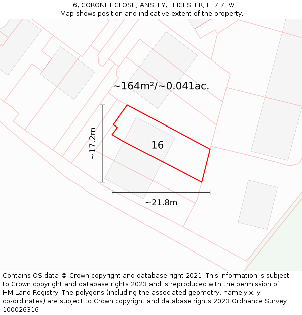 16, CORONET CLOSE, ANSTEY, LEICESTER, LE7 7EW: Plot and title map