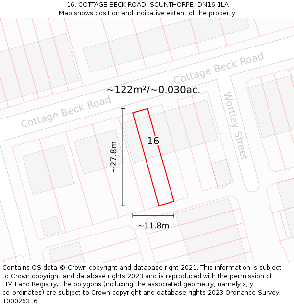 16, COTTAGE BECK ROAD, SCUNTHORPE, DN16 1LA: Plot and title map