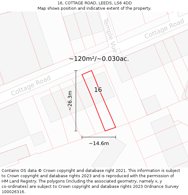 16, COTTAGE ROAD, LEEDS, LS6 4DD: Plot and title map