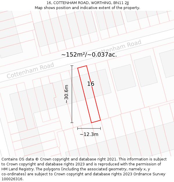 16, COTTENHAM ROAD, WORTHING, BN11 2JJ: Plot and title map