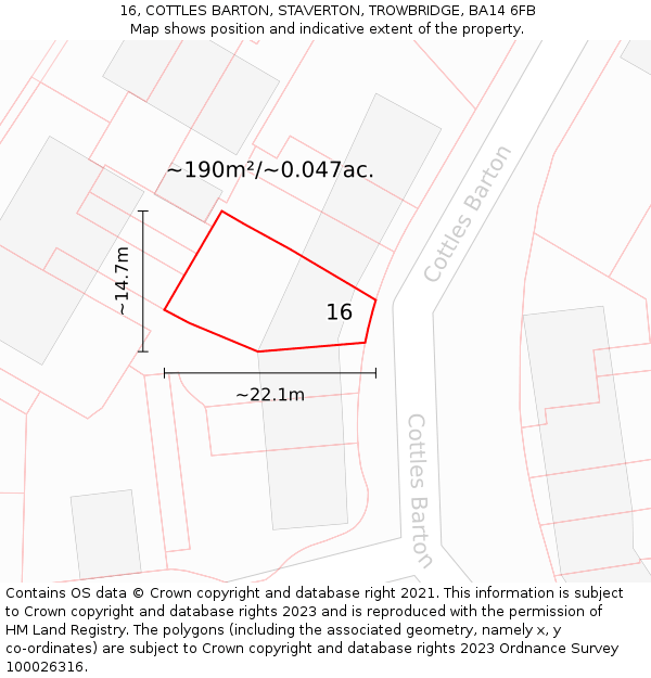 16, COTTLES BARTON, STAVERTON, TROWBRIDGE, BA14 6FB: Plot and title map
