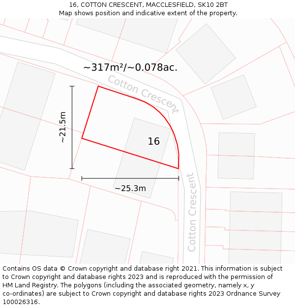 16, COTTON CRESCENT, MACCLESFIELD, SK10 2BT: Plot and title map