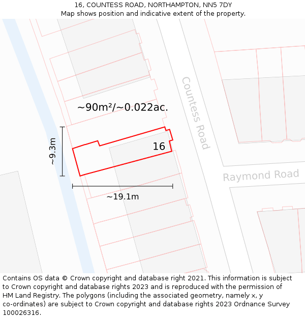 16, COUNTESS ROAD, NORTHAMPTON, NN5 7DY: Plot and title map
