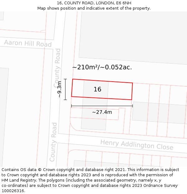 16, COUNTY ROAD, LONDON, E6 6NH: Plot and title map