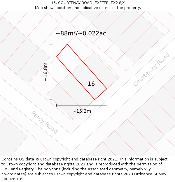 16, COURTENAY ROAD, EXETER, EX2 8JX: Plot and title map