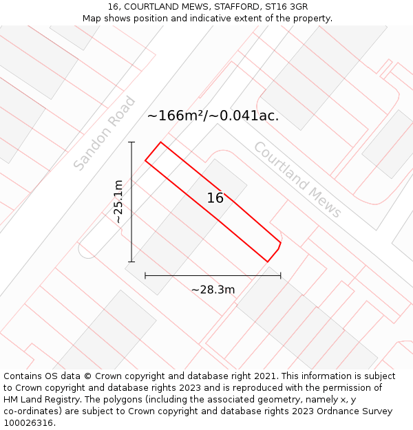 16, COURTLAND MEWS, STAFFORD, ST16 3GR: Plot and title map