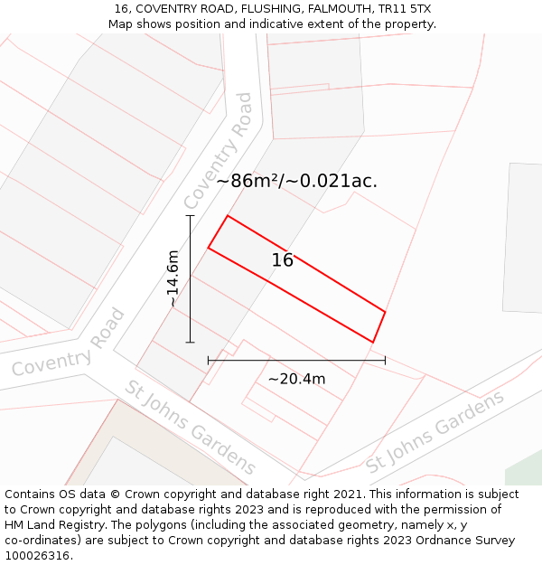 16, COVENTRY ROAD, FLUSHING, FALMOUTH, TR11 5TX: Plot and title map