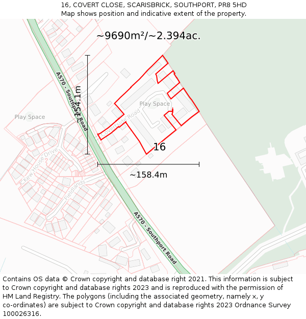 16, COVERT CLOSE, SCARISBRICK, SOUTHPORT, PR8 5HD: Plot and title map