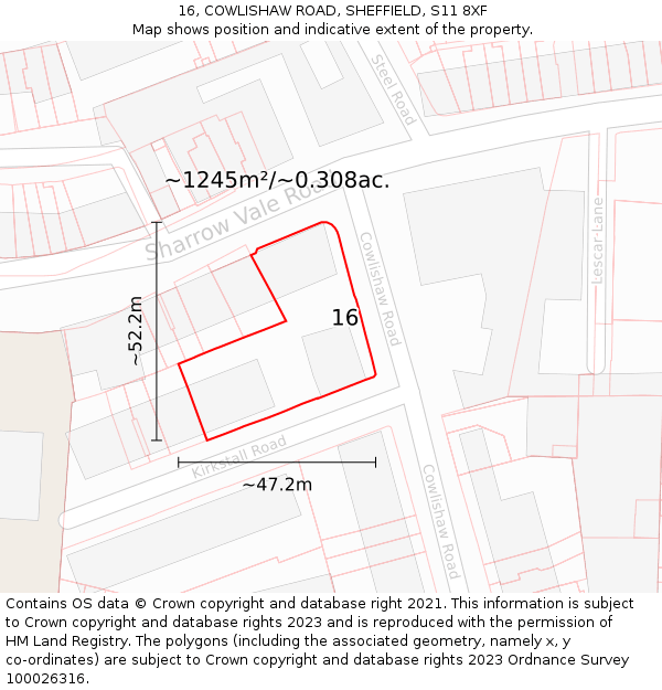 16, COWLISHAW ROAD, SHEFFIELD, S11 8XF: Plot and title map