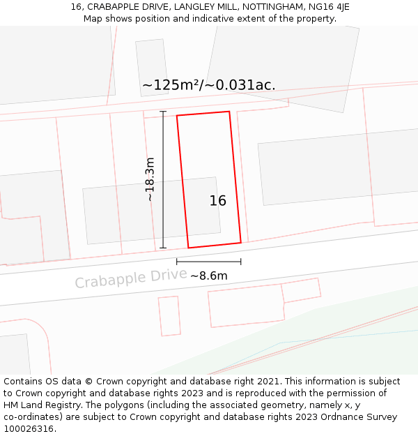 16, CRABAPPLE DRIVE, LANGLEY MILL, NOTTINGHAM, NG16 4JE: Plot and title map