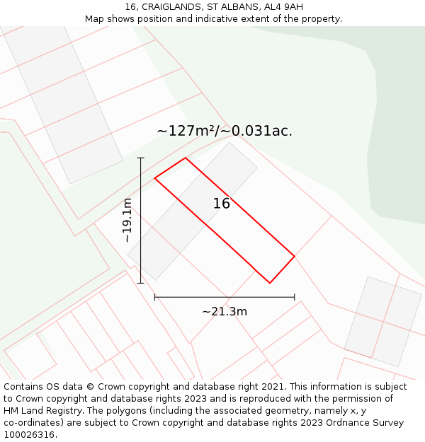 16, CRAIGLANDS, ST ALBANS, AL4 9AH: Plot and title map