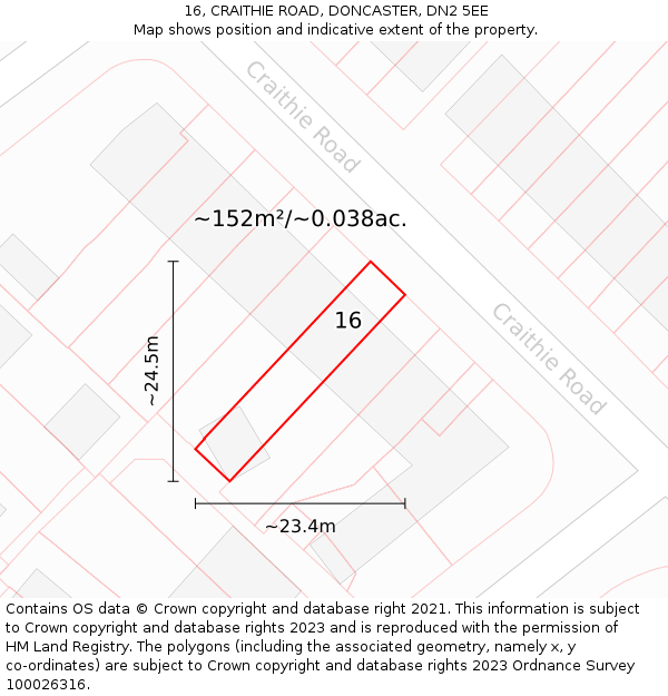 16, CRAITHIE ROAD, DONCASTER, DN2 5EE: Plot and title map