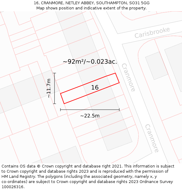 16, CRANMORE, NETLEY ABBEY, SOUTHAMPTON, SO31 5GG: Plot and title map