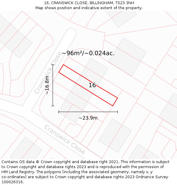 16, CRANSWICK CLOSE, BILLINGHAM, TS23 3NH: Plot and title map