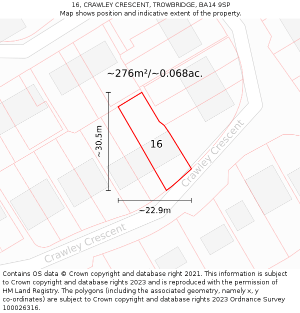16, CRAWLEY CRESCENT, TROWBRIDGE, BA14 9SP: Plot and title map