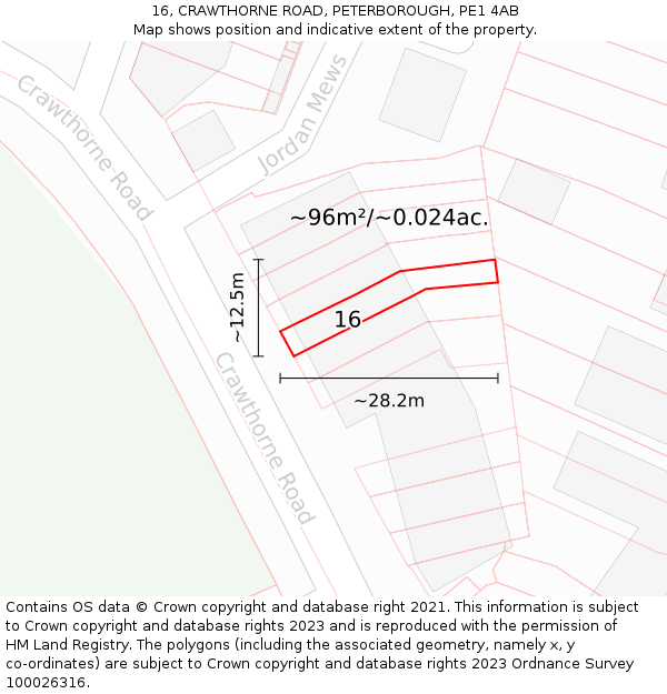 16, CRAWTHORNE ROAD, PETERBOROUGH, PE1 4AB: Plot and title map
