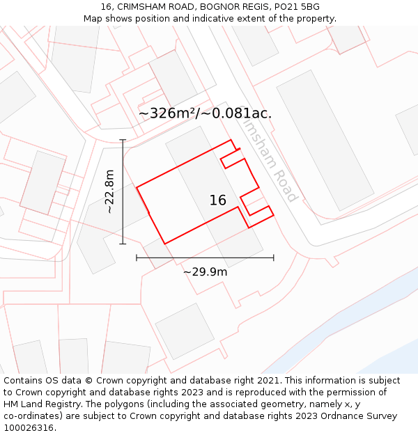 16, CRIMSHAM ROAD, BOGNOR REGIS, PO21 5BG: Plot and title map