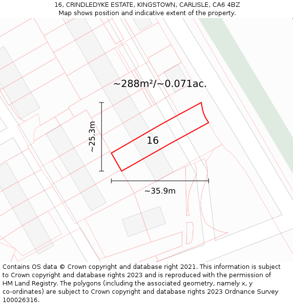 16, CRINDLEDYKE ESTATE, KINGSTOWN, CARLISLE, CA6 4BZ: Plot and title map