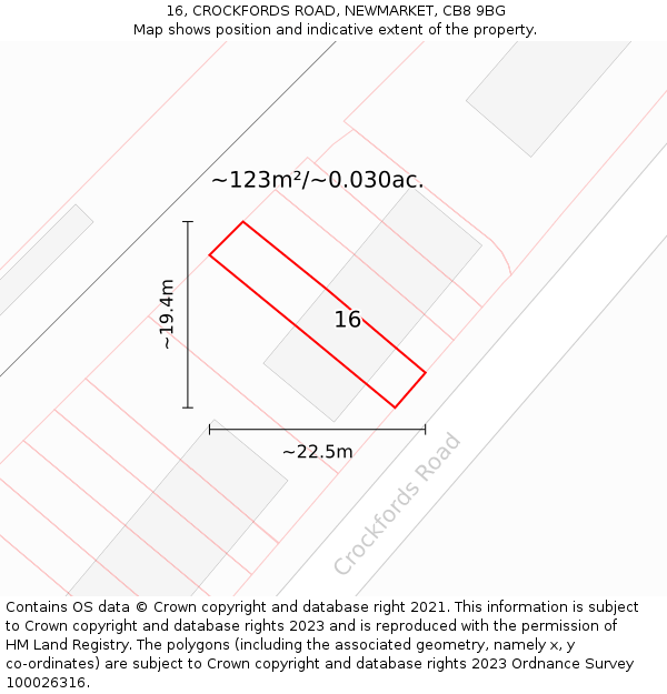 16, CROCKFORDS ROAD, NEWMARKET, CB8 9BG: Plot and title map