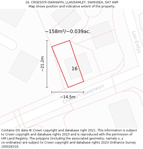 16, CROESO'R GWANWYN, LLANSAMLET, SWANSEA, SA7 9WP: Plot and title map
