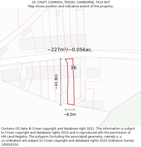 16, CROFT COMMON, TROON, CAMBORNE, TR14 9HT: Plot and title map
