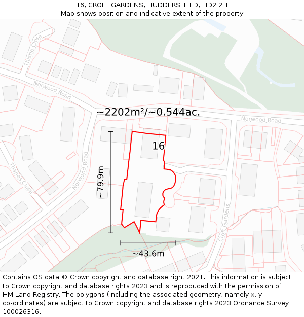 16, CROFT GARDENS, HUDDERSFIELD, HD2 2FL: Plot and title map