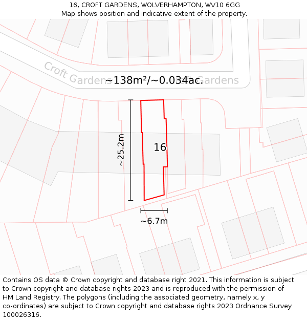16, CROFT GARDENS, WOLVERHAMPTON, WV10 6GG: Plot and title map