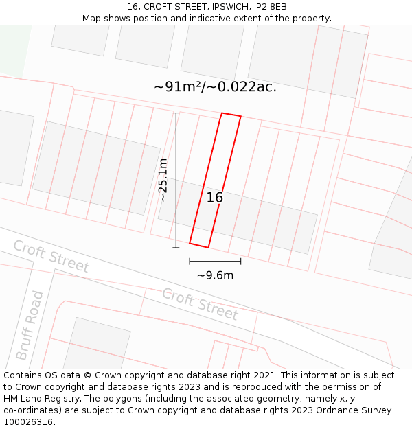 16, CROFT STREET, IPSWICH, IP2 8EB: Plot and title map