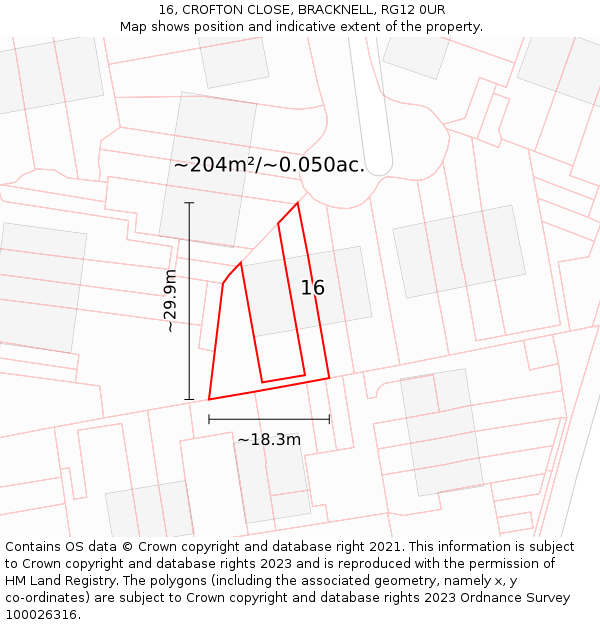 16, CROFTON CLOSE, BRACKNELL, RG12 0UR: Plot and title map